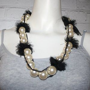 🖤 Black Lace & Chunky Pearl Necklace · 28" · Gothic Romance 🌙